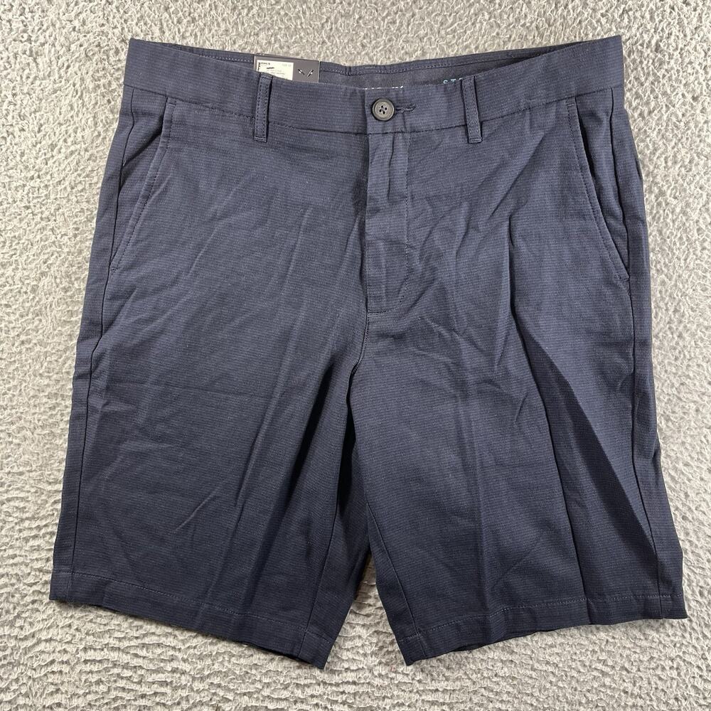 NWT Marc Anthony Luxury Mens Shorts Size 33 Navy Stripe Slim Fit Stretch Waist